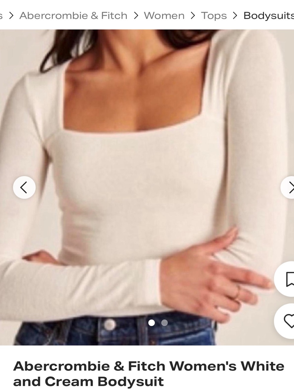 Abercrombie & Fitch Cream/White Square-Neck Long Sleeve Bodysuit